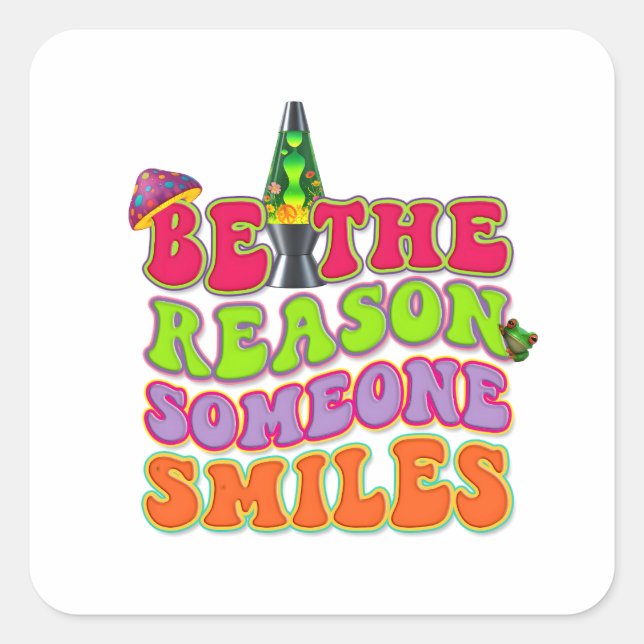 PSYCHEDELIC POSITIVE LAVA LAMP HIPPIE MUSHROOM SQUARE STICKER (Front)