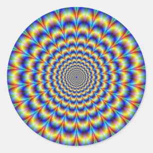 Psychedelic Pulse in Blue and Yellow Round Sticker