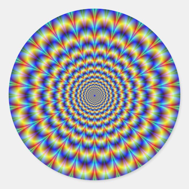 Psychedelic Pulse in Blue and Yellow Round Sticker (Front)