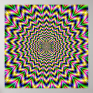 Psychedelic Pulse in Green Blue Yellow and Pink Poster