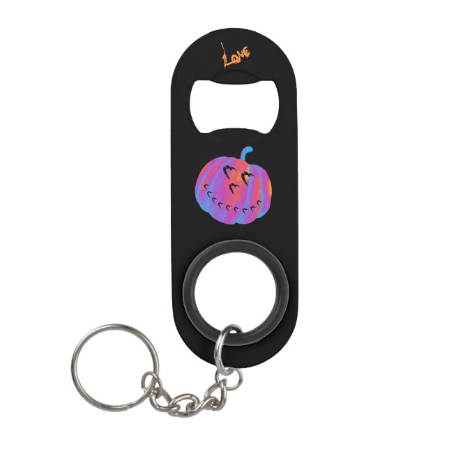 Psychedelic Pumpkin Heart Key Chain Keychain Bottle Opener (Front)