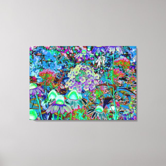 Psychedelic Purple and Lime Green Garden Flowers Canvas Print (Front)