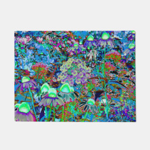 Psychedelic Purple and Lime Green Garden Flowers Doormat