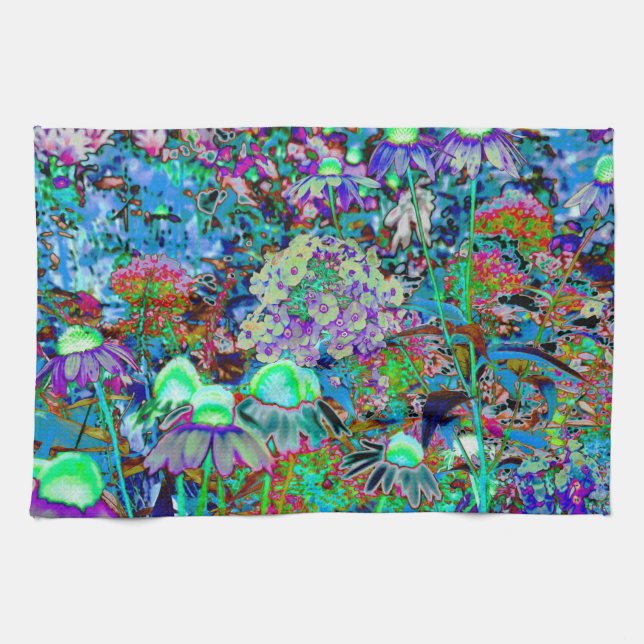 Psychedelic Purple and Lime Green Garden Flowers Kitchen Towel (Horizontal)