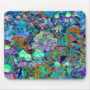 Psychedelic Purple and Lime Green Garden Flowers Mouse Pad