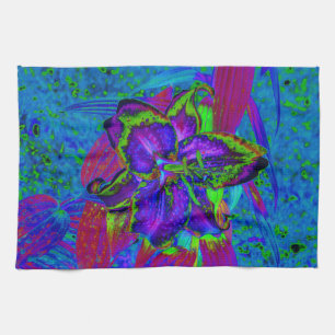 Psychedelic Purple and Lime Green Lily Flower Kitchen Towel