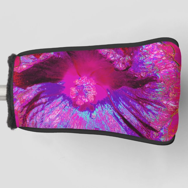 Psychedelic Purple and Magenta Hibiscus Flower Golf Head Cover (Front)