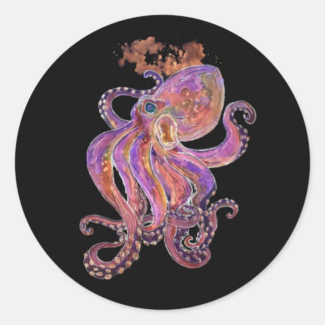 Psychedelic Purple Deep Sea Kraken Classic Round Sticker (Front)