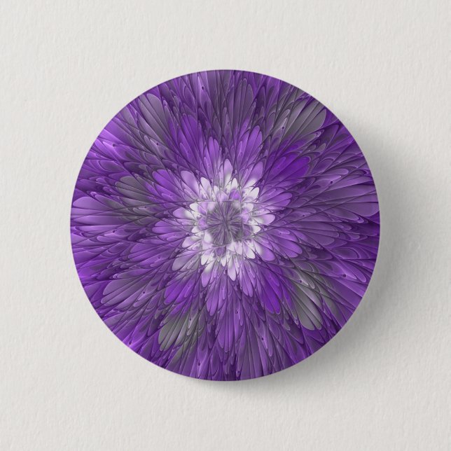 Psychedelic Purple Flower Abstract Fractal Art 2 Inch Round Button (Front)