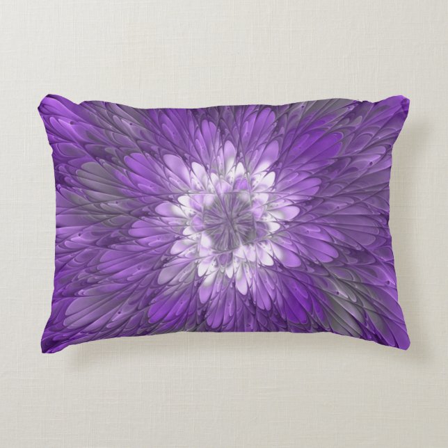 Psychedelic Purple Flower Abstract Fractal Art Accent Pillow (Front)