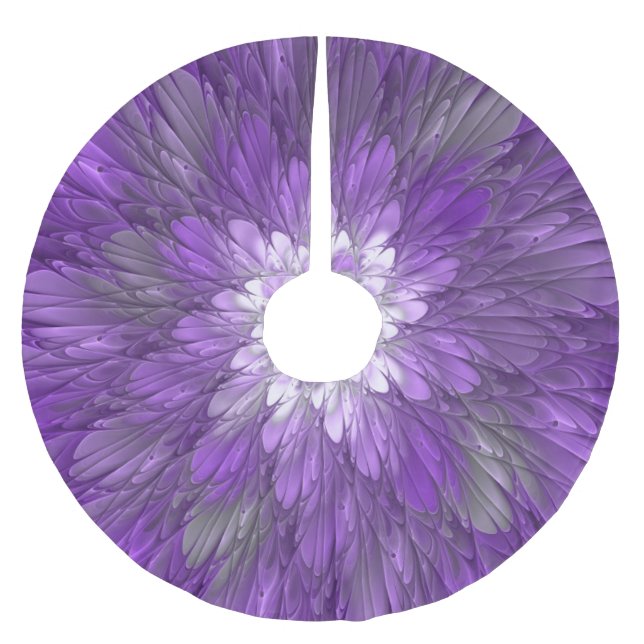 Psychedelic Purple Flower Abstract Fractal Art Brushed Polyester Tree Skirt (Front)