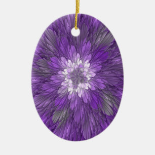 Psychedelic Purple Flower Abstract Fractal Art Ceramic Ornament