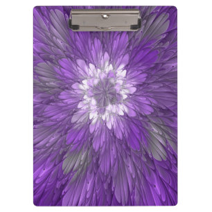 Psychedelic Purple Flower Abstract Fractal Art Clipboard