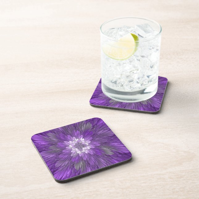 Psychedelic Purple Flower Abstract Fractal Art Coaster (Right Side)