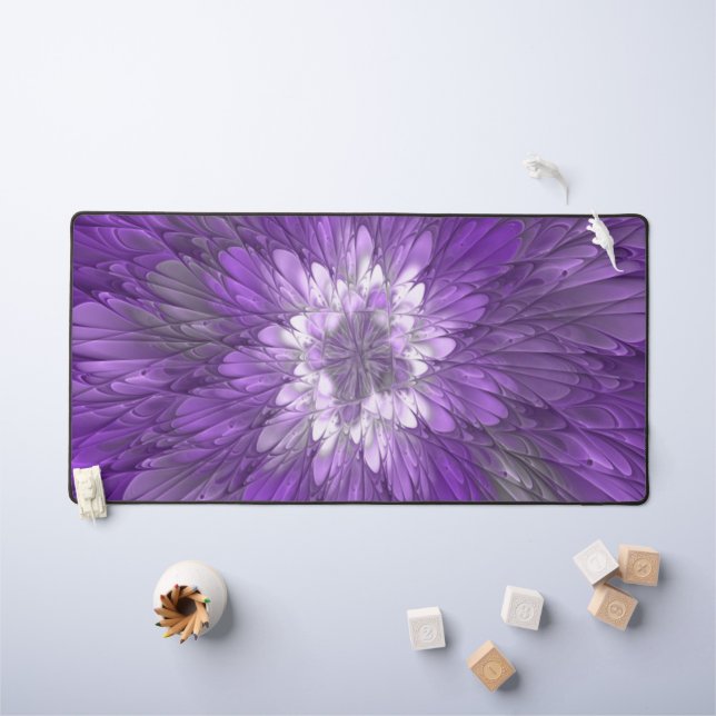 Psychedelic Purple Flower Abstract Fractal Art Desk Mat (Kids Table)