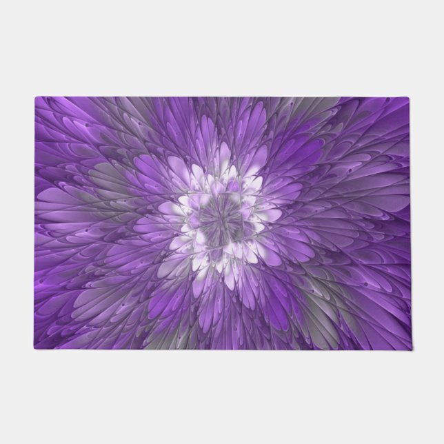 Psychedelic Purple Flower Abstract Fractal Art Doormat (Front)