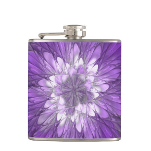 Psychedelic Purple Flower Abstract Fractal Art Hip Flask