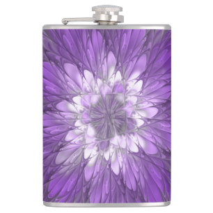Psychedelic Purple Flower Abstract Fractal Art Hip Flask