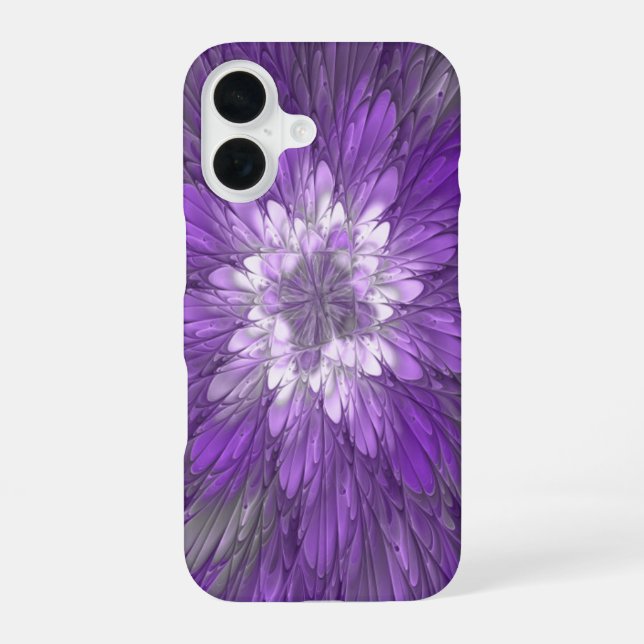 Psychedelic Purple Flower Abstract Fractal Art iPhone 16 Case (Back)