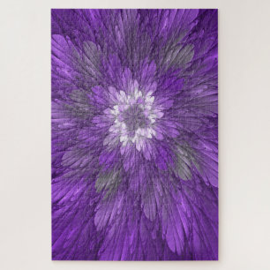 Psychedelic Purple Flower Abstract Fractal Art Jigsaw Puzzle