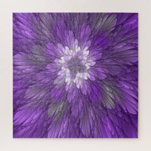 Psychedelic Purple Flower Abstract Fractal Art Jigsaw Puzzle