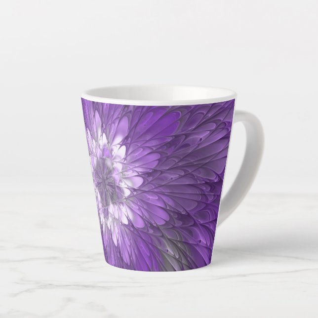 Psychedelic Purple Flower Abstract Fractal Art Latte Mug (Right Angle)