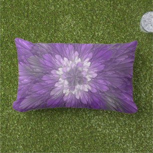 Psychedelic Purple Flower Abstract Fractal Art Lumbar Pillow
