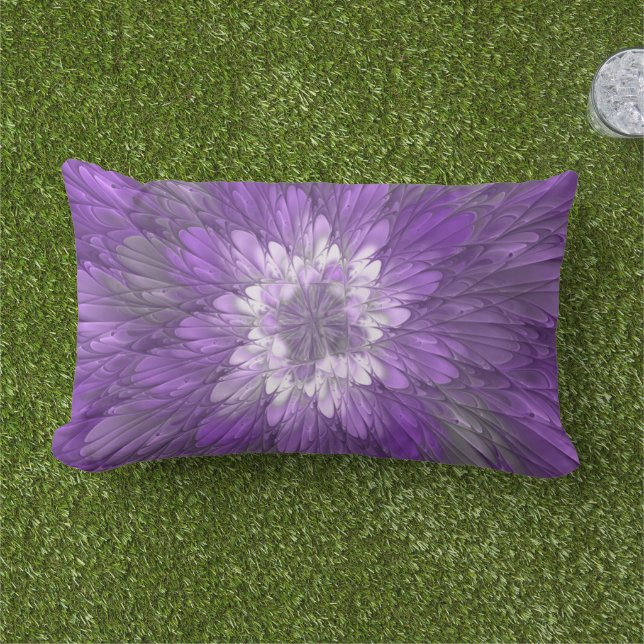 Psychedelic Purple Flower Abstract Fractal Art Lumbar Pillow (Grass)