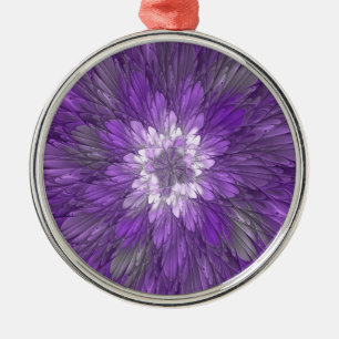 Psychedelic Purple Flower Abstract Fractal Art Metal Ornament