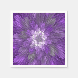 Psychedelic Purple Flower Abstract Fractal Art Napkin