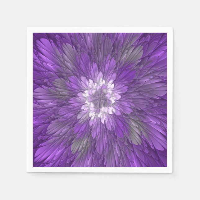 Psychedelic Purple Flower Abstract Fractal Art Napkin (Front)