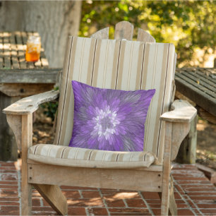 Psychedelic Purple Flower Abstract Fractal Art Outdoor Pillow