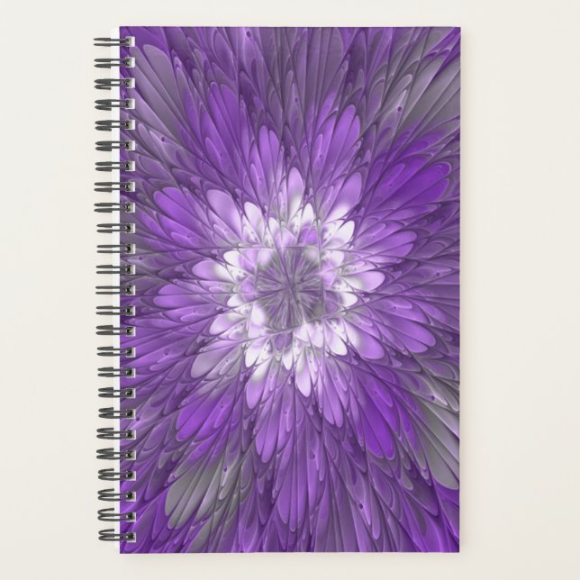 Psychedelic Purple Flower Abstract Fractal Art Planner (Front)