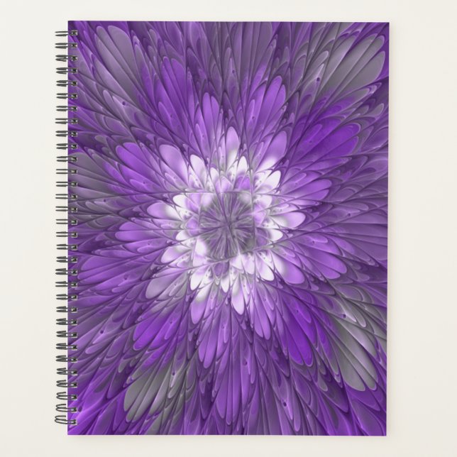 Psychedelic Purple Flower Abstract Fractal Art Planner (Front)
