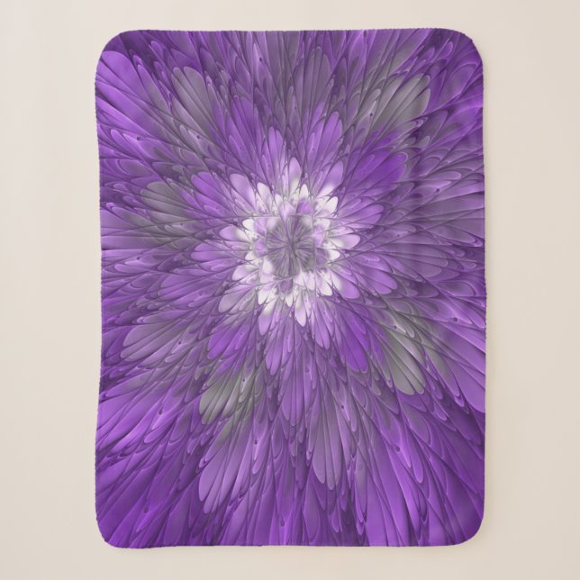 Psychedelic Purple Flower Abstract Fractal Art Sherpa Blanket (Front)