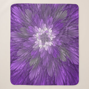 Psychedelic Purple Flower Abstract Fractal Art Sherpa Blanket