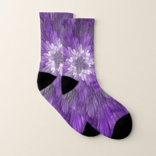 Psychedelic Purple Flower Abstract Fractal Art Socks