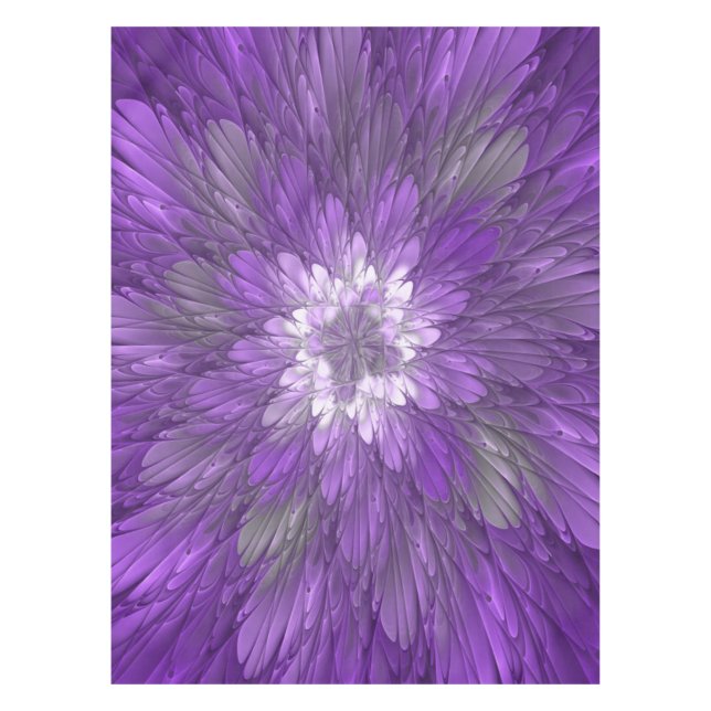 Psychedelic Purple Flower Abstract Fractal Art Tablecloth (Front)