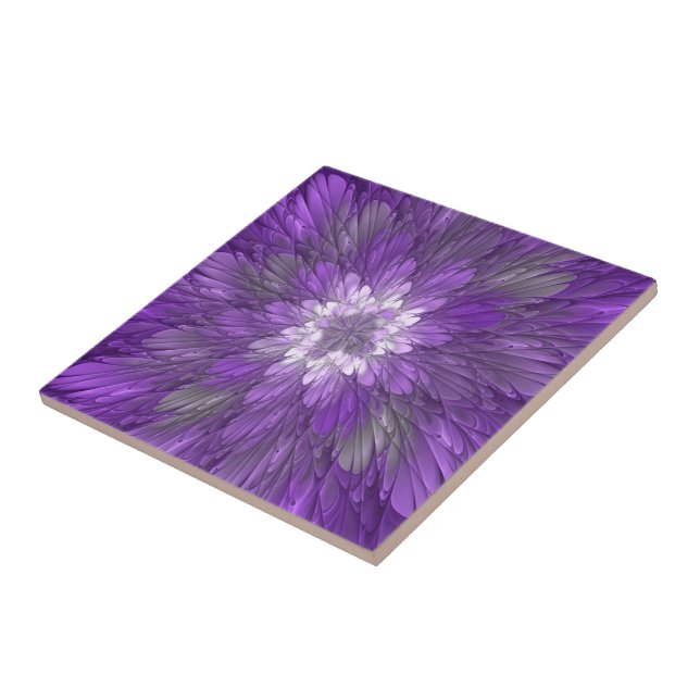 Psychedelic Purple Flower Abstract Fractal Art Tile (Side)