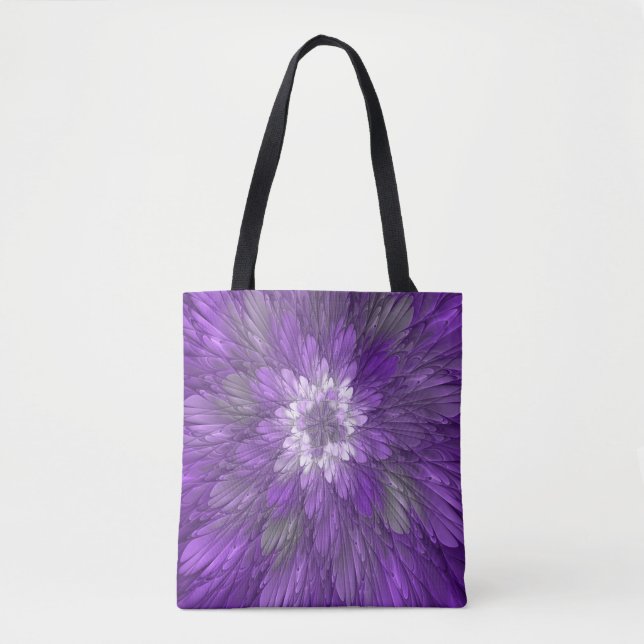 Psychedelic Purple Flower Abstract Fractal Art Tote Bag (Front)