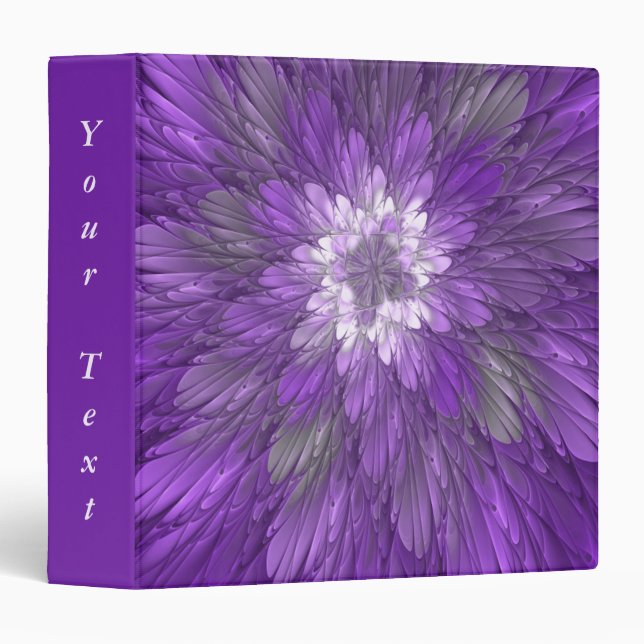 Psychedelic Purple Flower Abstract Fractal Text Binder (Front/Spine)