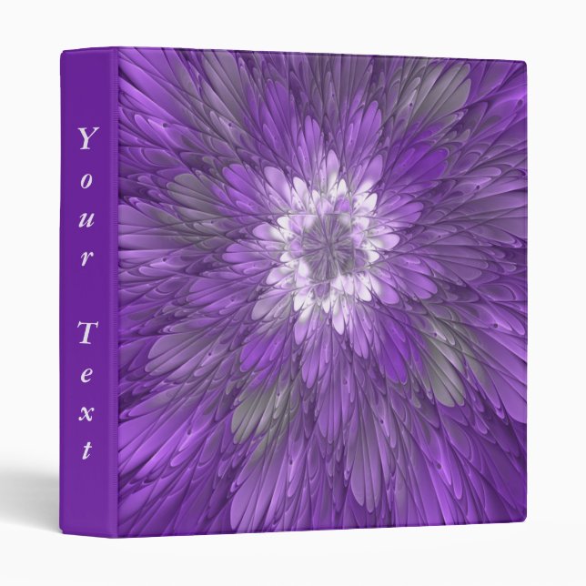 Psychedelic Purple Flower Abstract Fractal Text Binder (Front/Spine)