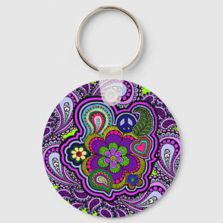 Psychedelic Purple Paisley Keychain