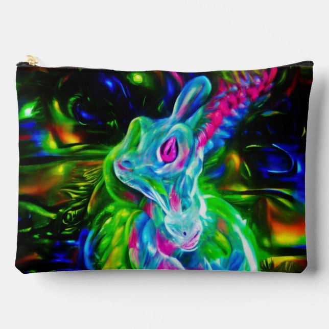 Psychedelic Rabbit Dragon in Neon Fantasy Accessory Pouch (Front)