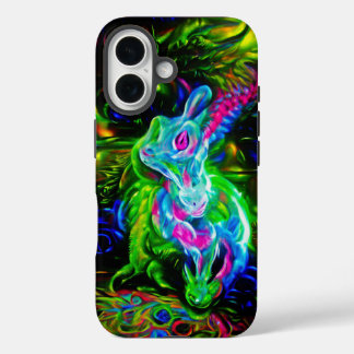 Psychedelic Rabbit Dragon in Neon Fantasy iPhone 16 Case