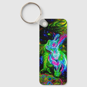 Psychedelic Rabbit Dragon in Neon Fantasy Keychain