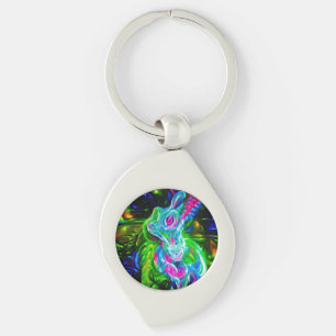 Psychedelic Rabbit Dragon in Neon Fantasy Keychain