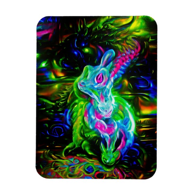 Psychedelic Rabbit Dragon in Neon Fantasy Magnet (Vertical)