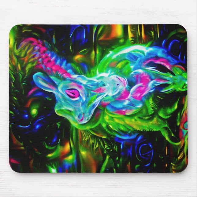 Psychedelic Rabbit Dragon in Neon Fantasy Mouse Pad (Front)