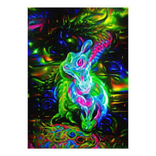 Psychedelic Rabbit Dragon in Neon Fantasy Photo Print